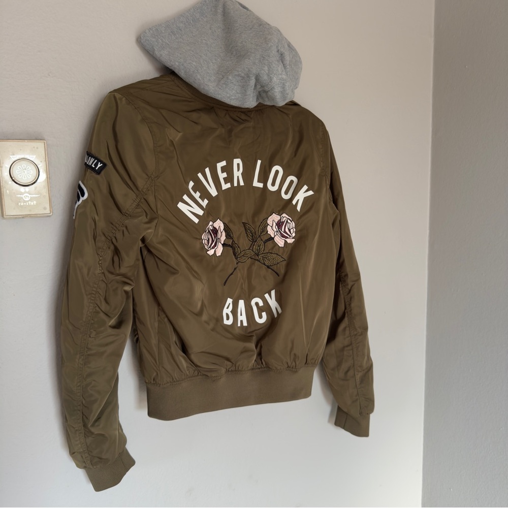 Olive Green Bomber Jacket with Hood